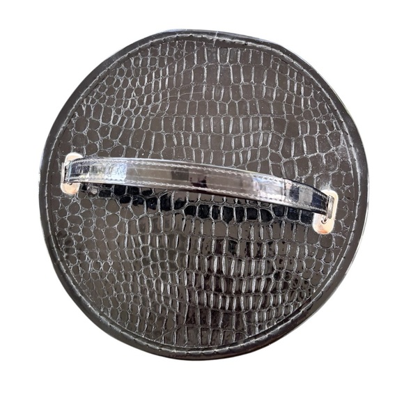 Vtg 1940’s Round Travel 13" Croc Hat Box Suitcase Hard Black Case Top Handle - Picture 2 of 5